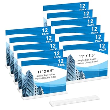 12 Pack Acrylic Sign Holder 11 x 8.5 Horizontal, Double-Sided Clear Sign Holder Plastic Stands for Display, T Shape Acrylic Table Sign Stands for Office Store Restaurants Wedding Party Decoration - Image 1