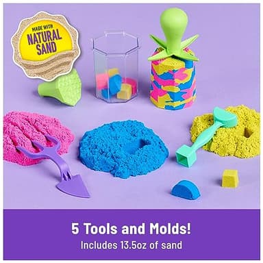 Kinetic Sand, Squish N’ Create Playset with 13.5oz Blue, Yellow & Pink Play Sand, 5 Tools, Sensory Toys for Kids Ages 3 and up - Image 2