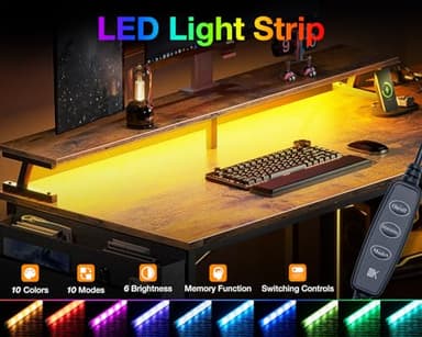 ODK 48 Inch Gaming Desk with USB Charging Ports and LED Lights, Reversible L Shaped Computer Desk with Storage Shelves & Monitor Stand, Corner Home Office Desk Table with Power Outlets, Vintage - Image 4