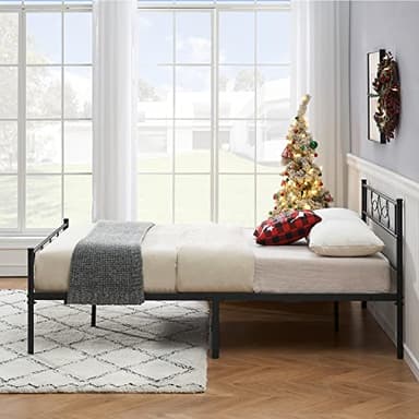 VECELO Queen Size Metal Platform Bed Frame with Headboard/Steel Slat Support/No Box Spring Needed/Easy Assembly - Image 6
