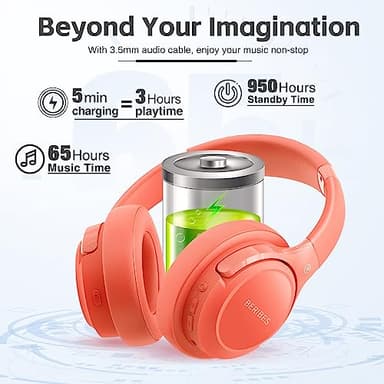 BERIBES Bluetooth Headphones Over Ear, 65H Playtime and 6 EQ Music Modes Wireless Headphones with Microphone, HiFi Stereo Foldable Lightweight Headsets, Deep Bass for Home Office Cellphone PC Ect. - Image 5