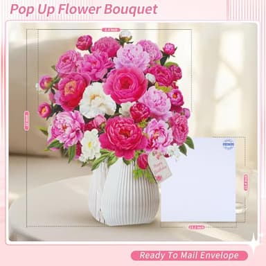 MZD8391 Birthday Cards with MUSIC & LIGHTS, Pop Up Happy Birthday Cards, Pink Penoy, 12 Inch Life Sized Forever Flower Bouquet Greeting Card Gifts for Women Mom Grandma - Image 8