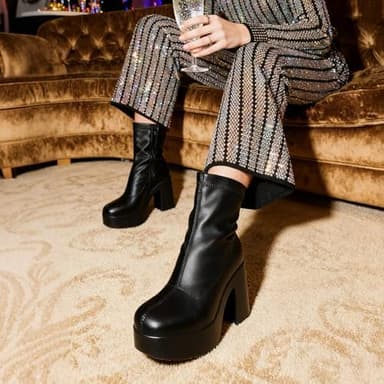 DREAM PAIRS Women's Platform Gogo Ankle Boots High Chunky Block Heel Square Toe Booties Shoes - Image 4