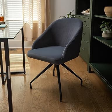 Martha Stewart Sora Stationary Swivel Task Chair with Sloped Arms for Home Office in Gray Velvet with Oil Rubbed Bronze Frame - Image 6