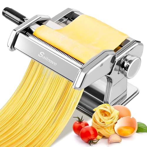 Sailnovo Pasta Maker Machine, 180 Roller Pasta Maker, 9 Adjustable Thickness Settings 2-in-1 Noodles Maker with Rollers and Cutter, Perfect for Spaghetti, Fettuccini, Lasagna or Dumpling Skin Silver - Image 1