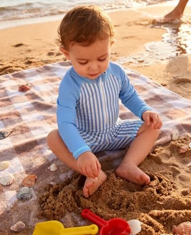 uideazone 2t 3t Toddler Boys Swimsuit Light Blue Striped Long Sleeve One Piece Swimwear Beach Zipeer Bathing Suits - Image 3