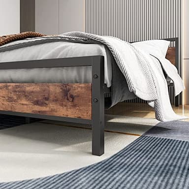 BOFENG Black Queen Size Bed Frames with Wood Headboard,Heavy Duty Platform Bed Frame with Storage No Box Spring Needed,Mattress Foundation,Strong Steel Slats,Noise Free,Brown - Image 5