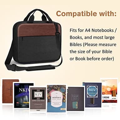 FINPAC Extra Large Bible Cover, Carrying Book Case Church Bag Bible Protective with Detachable Shoulder Strap & Zippered Pocket, Gift for Men Women, Black & Brown - Image 6