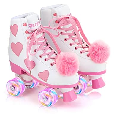 Ruthfot Women's and Girl's Classic Roller Skates with Light up Wheels and Love Heart Pattern, High-top PU Leather Rollerskates… - Image 2