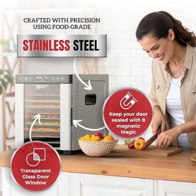 Magic Mill Pro Food Dehydrator Machine | 10 Stainless Steel Trays | Dryer for Jerky, Dog Treats, Herb, Meat, Beef, Fruit | Keep Warm Function, Digital Timer and Temperature Control, ETL Approved - Image 4