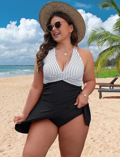 Blooming Jelly Women Plus Size Swimsuit One Piece Maternity Tummy Control Bathing Suit (2XL, Striped Black) - Image 3