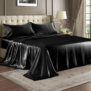 BEDELITE Satin Sheets Full Size Bed Set, Luxury Soft Black Silky Sheets for Hair and Skin, Similar to Silk Bed Sheets Set 4 Pieces with 1 Deep Pocket Fitted Sheet, 1 Flat Sheet, and 2 Pillowcases - Image 8