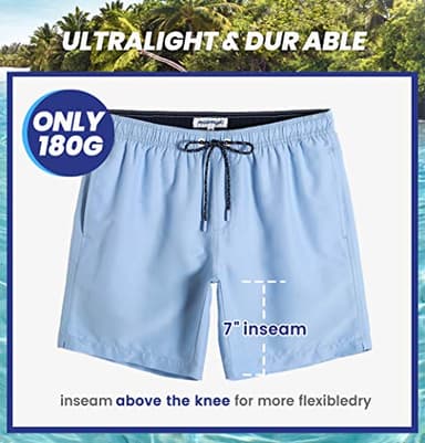 maamgic Mens Swim Trunks Quick Dry Swim Shorts with Mesh Lining Funny Swimwear Bathing Suits 7inch Solid Lake Blue Large - Image 6