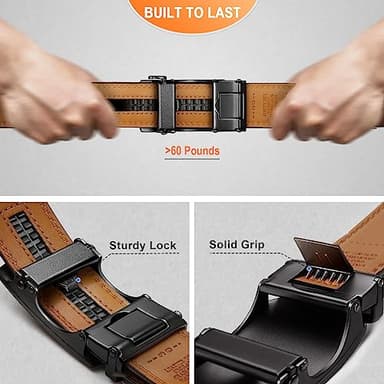KEMISANT Men Belt 2 Pack, Leather Ratchet Belt Easy Click Slide For Men 1 3/8",Cut for Fit(Black/Deep Brown,38"-44" Waist Adjustable) - Image 4
