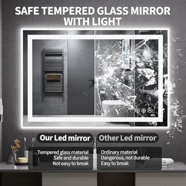 Koonmi 40"x30" LED Mirror for Bathroom, 90CRI Anti-Fog Vanity Mirror with Front and Backlight, Shatter-Proof Wall Mirror with Light, Easy Install Lighted Mirror for Modern Bathroom (IP67) - Image 4