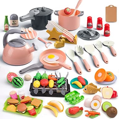 Zero Zoo 105Pcs Kids Kitchen Toy Accessories, Toddler Pretend BBQ Camping Cooking Playset, Play Pots, Pans, Utensils Cookware Toys, Play Food Set, Vegetables, Learning Gift for Girls Boys - Image 1