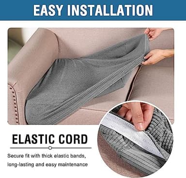 H.VERSAILTEX Super Stretch Individual Seat Cushion Covers - Sofa & Couch Cushion Slipcover Sets - Thick Jacquard Textured Twill Fabric (3 Piece XL, Dove - Image 7