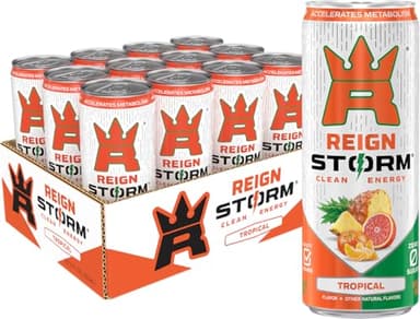 REIGN Storm, Tropical, Fitness & Wellness Energy Drink, 12 Fl Oz (Pack of 12) - Image 1