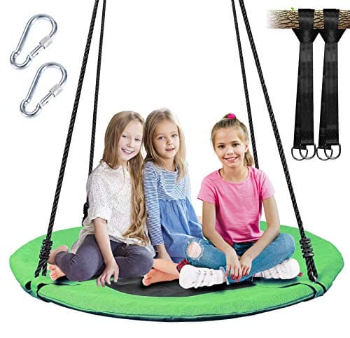 40 Inch Saucer Tree Swing for Kids, Outdoor Round Swing with Hanging Straps & Adjustable Ropes, Easy Assembly (Green) - Image 1