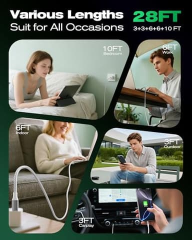 SwaggWood USB C Cable, 5 Pack 3/3/6/6/10FT 60W Fast Charging USB C to USB C Cable, Nylon Braided Type C Charger Cable for iPhone 16/15/iPad Pro/MacBook Air, Galaxy Z Fold7/S25 and More - Image 7