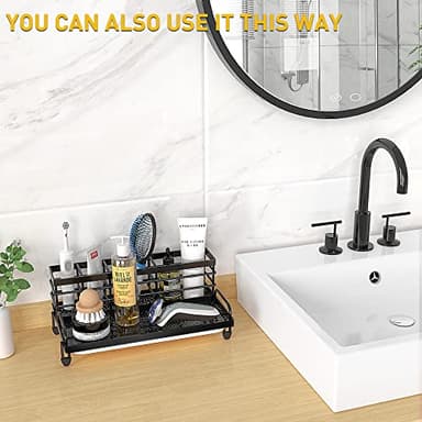 Cisily Large Kitchen Sink Caddy Organizer, Rustproof Non-Slip Soap Dish Dispenser Brush, Sponge Holder for Kitchen Sink, Kitchen Organization and Storage, Home Essentials Accessories（Black） - Image 7