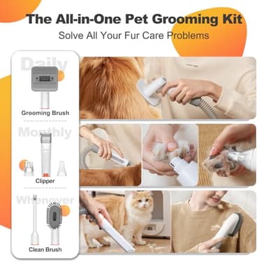 Afloia 6-in-1 Dog Grooming Kit, Pet Grooming Vacuum for Shedding, Dog Hair Vacuum with Clipper Nail Trimmer Grinder, Pet Brush Groomer at Home, Low Noise Cats Hair Remover, 1.5L Dust Cup, White - Image 2