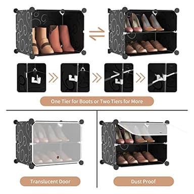 ROJASOP Portable Shoe Rack Organizer 6-Tier Shoe Cabinet 24-Pair shoe Storage Expandable Free Standing Stackable Space Shoe Rack with 2 exclusive Versatile Hooks for Bedroom Black - Image 4