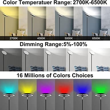 Keepsmile Double Side Lighting Led Floor Lamp with Remote Smart App 36W/2600LM Bright Tall Standing RGB Floor Lamp Angle Multicolor Dimmable Modern Floor Lamps for Livingroom Bedroom Office - Image 7