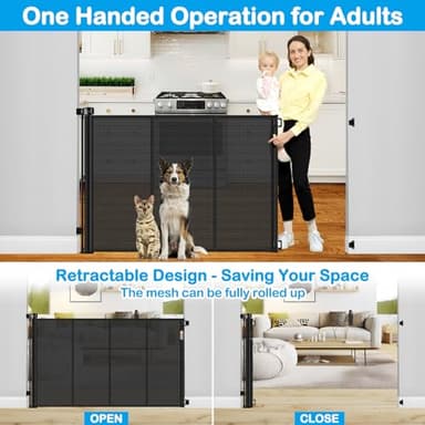 Reinforced 42" Tall X 80" Wide Retractable Dog Gate for Hallway Extra Tall Baby Gates for Dogs Indoor High Reinforced Bar Retractable Baby Gates for Doorways Extra Wide Pet Gate Outdoor, Black - Image 5