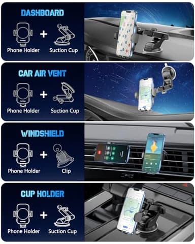 Wireless Car Charger, Fast Charging Phone Holder 3 in 1 Phone Mount Auto Clamping Car Accessories Compatible with iPhone 17 16 15 14 13 12 11 Xs XR, Samsung S23 Ultra S22 S21 S20/S10+ S9+ Note 9 - Image 3