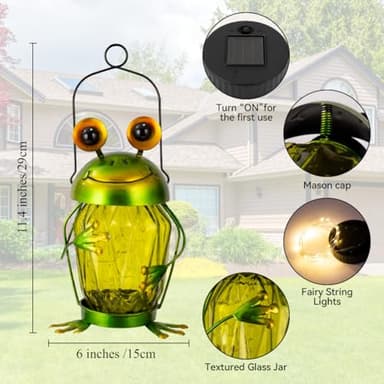 Starsoul 2 Pack Frog Hanging Solar Lantern Outdoor Waterproof, Decorative Frog Solar Mason Jar Lights, Frog Lights Decor for Garden Yard Patio Tabletop - Image 6
