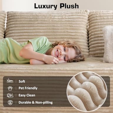 106" Cloud Sectional Couch with Chaise Lounge,L Shaped Modular Modern Sofa,Comfy Corduroy Fluffy Couches with Deep Seat,No Assembly Required Couch for Living Room(Left,Plush Corduroy,Beige) - Image 8