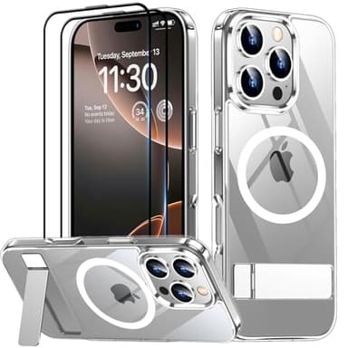 SPIDERCASE Magnetic for iPhone 16 Pro Case, with 2 Pcs [Tempered Glass Screen Protector] [ Military Grade Drop Protection] Invisible Kickstand Slim Case for iPhone 16 Pro 6.3", Clear - Image 1
