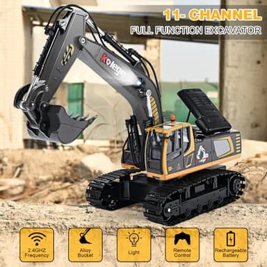 kolegend Remote Control Excavator Toy 16 Inch, 9 Channel RC Construction Vehicles Hydraulic Haulers Digger Toys Gift for 6 7 8 9 10 Years Old Kids Boys - Image 6