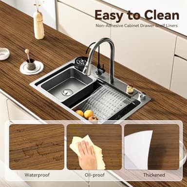 Drawer Shelf Liner for Kitchen Cabinets, Non Adhesive Slip Resistant Shelf Paper Easy to Clean, Strong Grip Thickened Waterproof Washable Mats for Pantry Shelves, Cupboard, Wood Grain, 12 in x 20 FT - Image 2