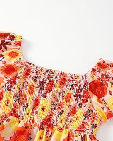 Baby Girl Clothes 12 18 Months Infant Spring Summer Outfits 12 Month Girl Clothes Short Sleeve Orange Sunflower Square Neck Smocked Shirt Bell Bottom Denim Pants Flare Jeans Clothing - Image 4