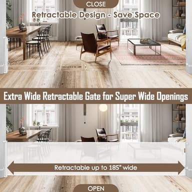 185 Inch Wide Retractable Baby Gates Outdoor Retractable Dog Gate Indoor Extra Long Baby Gate Retractable Pet Gate, Dog Gates for The House Extra Large Pet Gate, Child Gates for Wide Openings, White - Image 2