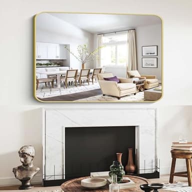 CIVENO 55"x36" Gold Bathroom Mirror, Large Rectangle Mirror, Rectangular Wall Mirror, Rounded Corner Vanity Mirror with Aluminum Metal Frame for Bathroom Bedroom Living Room Horizontal/Vertical - Image 3