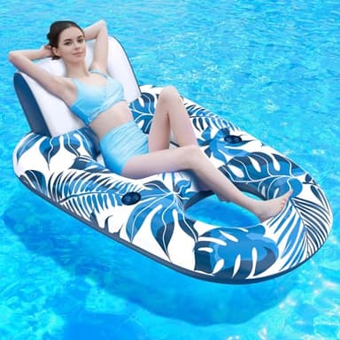 JCLEAL Pool Floats Lounger, Inflatable Pool Floaties Rafts Adult Extra Large Recliner Tanning Lounge Chair Water Floaty with Backrest Footrest Cup Holder for Swimming Pool Beach Lake and Vacation - Image 1