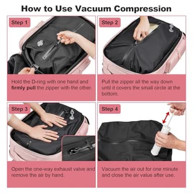 Taygeer Vacuum Backpack, Expandable Vacuum Seal Carry on Backpack with Rain Cover, 17'' laptop Compression Backpacks Travel with Shoe Compartment, TSA Approved Personal Item Compression Back Pack,Pink - Image 2