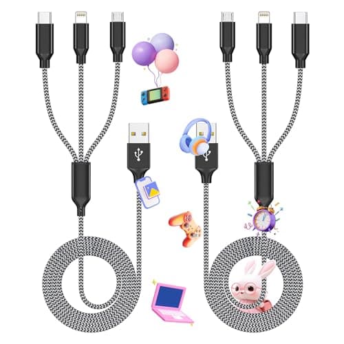 Multi Charging Cable,(2Pack 4FT) 3 in 1 Charging Cable for Multiple Devices, Nylon Braided Universal Charger Phone Charger Cord with Type-C,Micro USB,IP Port for iPhone16/15 Series/Phone&Pad - Image 1