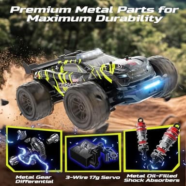 DEERC 1/14 Fast Brushless RC Car for Adults, 43 MPH High Speed 4x4 Off-Road RC Truck, Waterproof Monster Truggy, All Terrain Remote Control Drift Car for Boys 8-12, 2 Batteries, 3S Lipo Compatible - Image 3