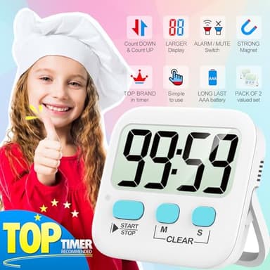 Antonki 2 Pack Digital Timer for Kids, Magnetic Countdown Kitchen Timers for Cooking, Egg, Classroom, Teacher, Exercise, Study, Oven - Battery Included - Image 2