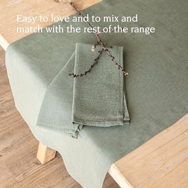 over&back 18x108 Washed 100% Linen Table Runner - Washable Table Runners for a Custom Home Decor Tablescape - Perfect for Coffee Table, Dinner Table, Living Room, and More - Green - Image 3