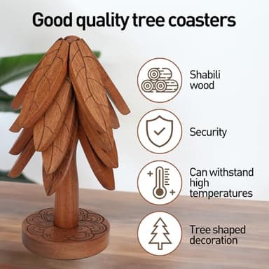 Wooden Tree Trivet Set,4 Wooden Trivets and 1 Stand,Trivets for Hot Pots and Pans, Foldable Kitchen Wooden Tree Coasters for Hot Bowl&Teapot,5 Gifts Set - Image 5