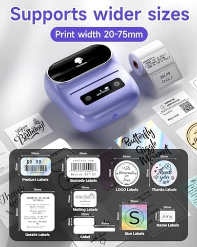 Phomemo M220 Label Maker, Bluetooth Thermal Label Maker Machine for Barcode, Address, Home, Mailing, Small Business,Clothing, Portable Wireless Printer with 1 Rolls Label, Purple - Image 4