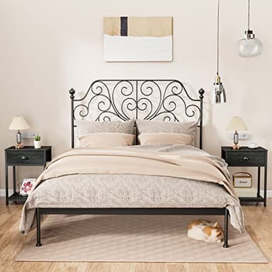 Nightstands Set of 2, Industrial End Table with Fabric Drawer&Storage Shelf, Small Bedside Table Organizer for Small Space for Living Room, Tall 23.6" Night Stand for Bedroom, Black Oak - Image 2