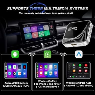 TERUNSOUl 3-in-1 Wireless CarPlay Adapter & Android Auto Wireless Adapter, Plug & Play, Easy Setup, Supports Netflix, YouTube, TF Card, and More for Cars with OEM Wired CarPlay/Android Auto - Image 2