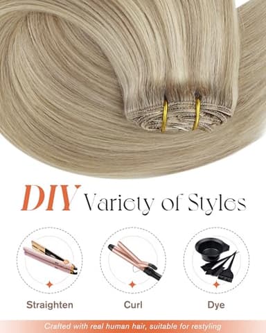 Sunny Hair Clip in Hair Extensions Straight Human Hair Clip in Extensions Remy Clip in Hair Extensions Real Human Hair Extensions Clip ins Golden Blonde Highlights Light Blonde 22inch - Image 6