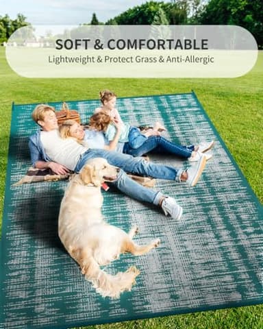 MontVoo Outdoor Rug Waterproof 5x8 ft Outdoor Carpet Patio Rug Mat Reversible RV Camping Rugs Plastic Straw Outside Rugs for Balcony Porch Deck Picnic Beach Modern Teal - Image 6